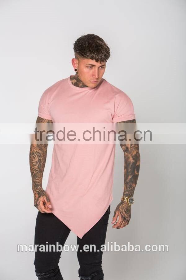 New Style 100% Cotton Oversized cut and low Sharp T Shirt Fashion Streetwear Black Plain Mens Longline T Shirt