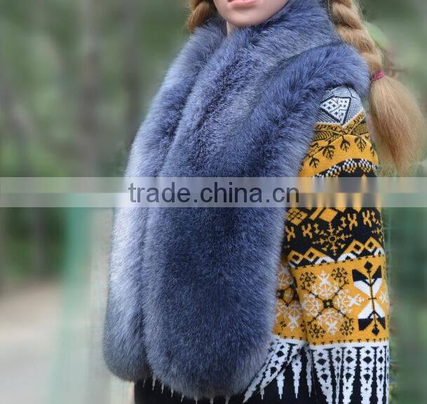 trendy design warm winter women blue fox fur shawls