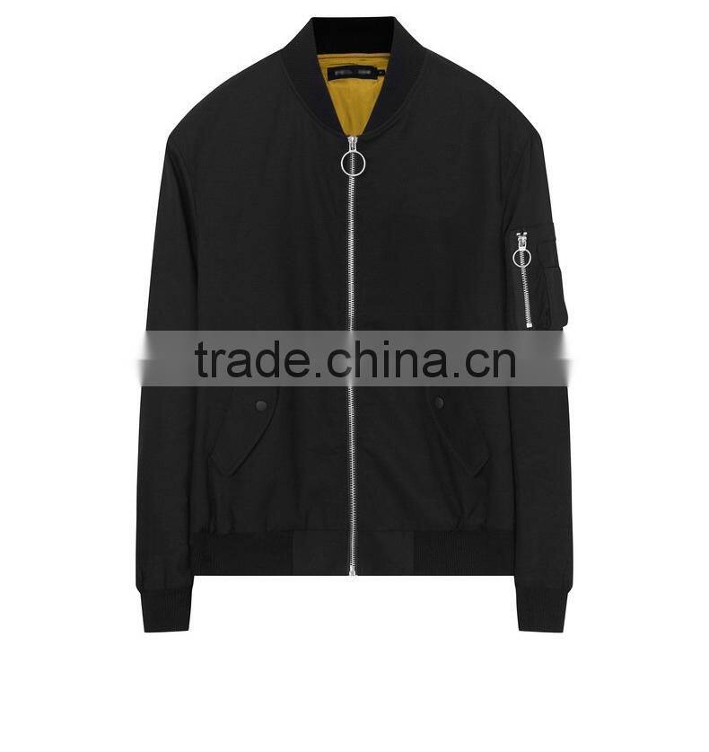 Wholesale OEM Mens Fashion Black Bomber Jacket With Sleeve Pocket