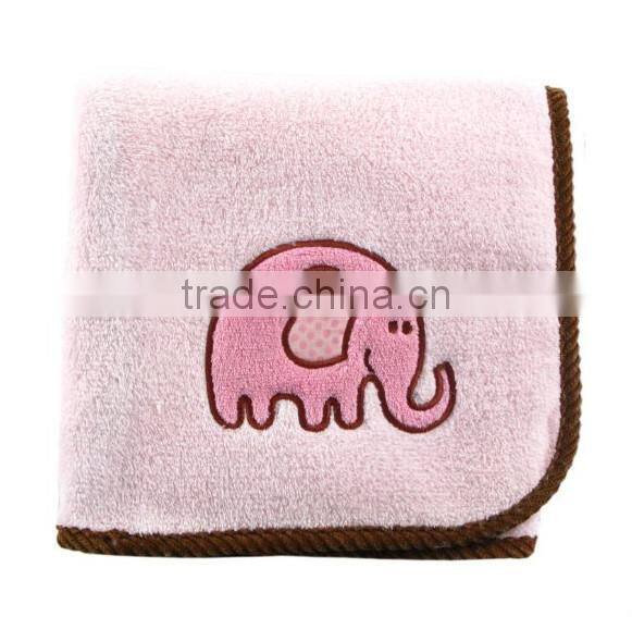 Trade assurance applique elephant custom 100%cotton terry baby blanket/throw blanket for wholesale