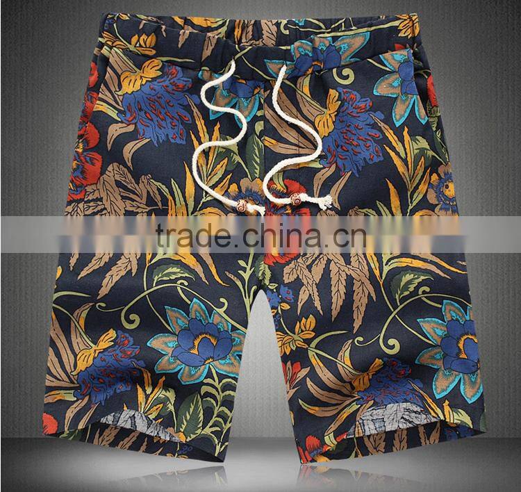 2016 lattest design custom linen/cotton mens printing beach shorts
