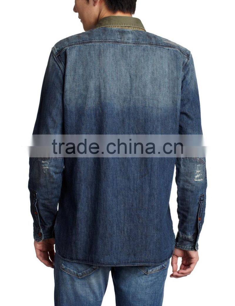 wholesale mens fall denim shirt ,OEM service, mens top denim shirt