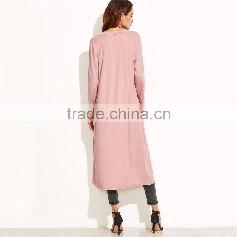 Pink Longline Duster Cotton Fabric Trench Coat Wide-waisted Casual Clothing Women