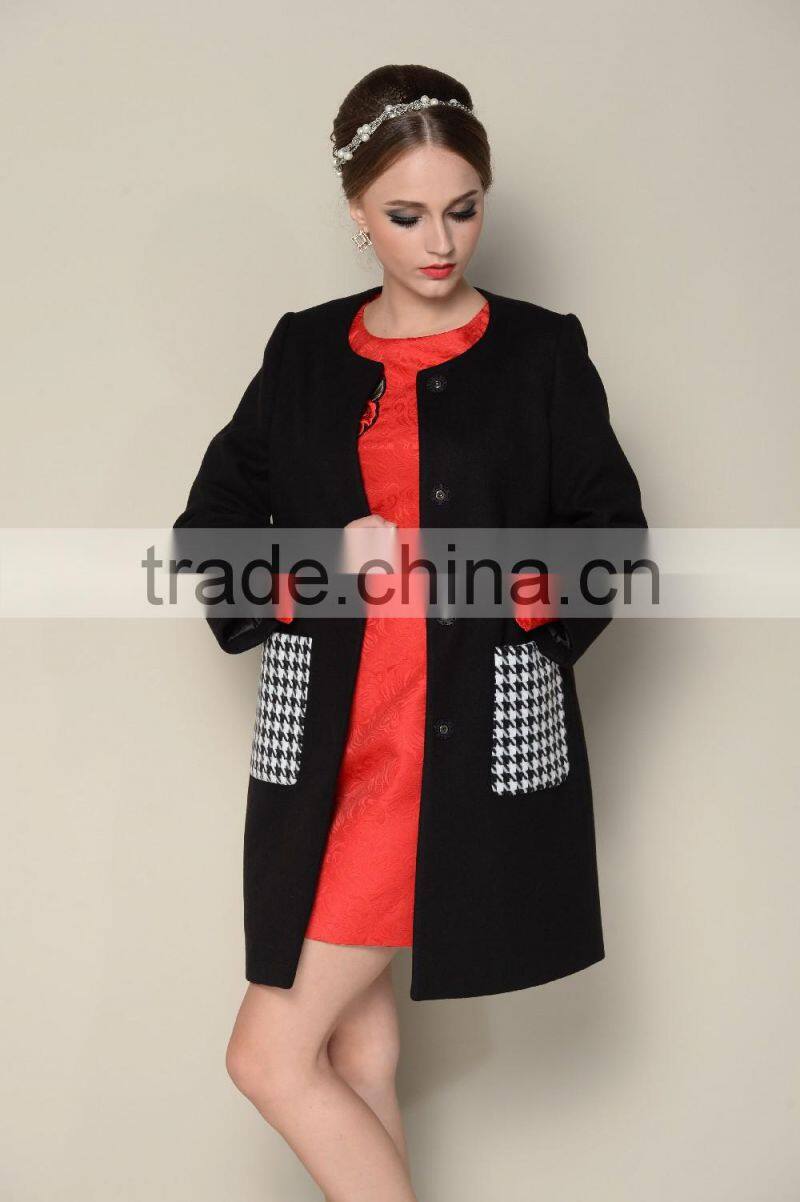 latest 2015 black and white elegant coat model women winter coat 1pieces