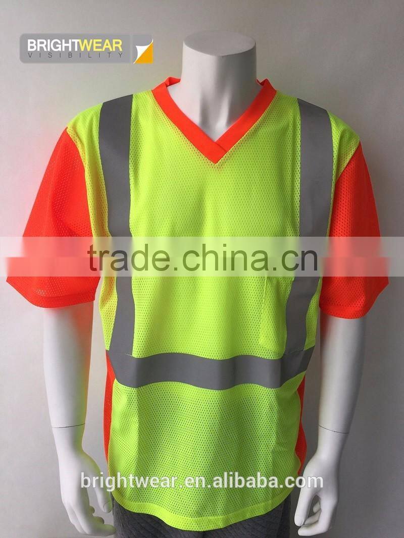 ANSI 107 V-neck 3M5510 segmented reflective tape mesh USA protective t-shirt