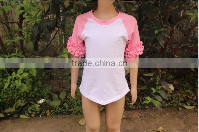 Top quality cotton baby girl plain t- shirt summer children t shirt ruffled matching color baby clothing