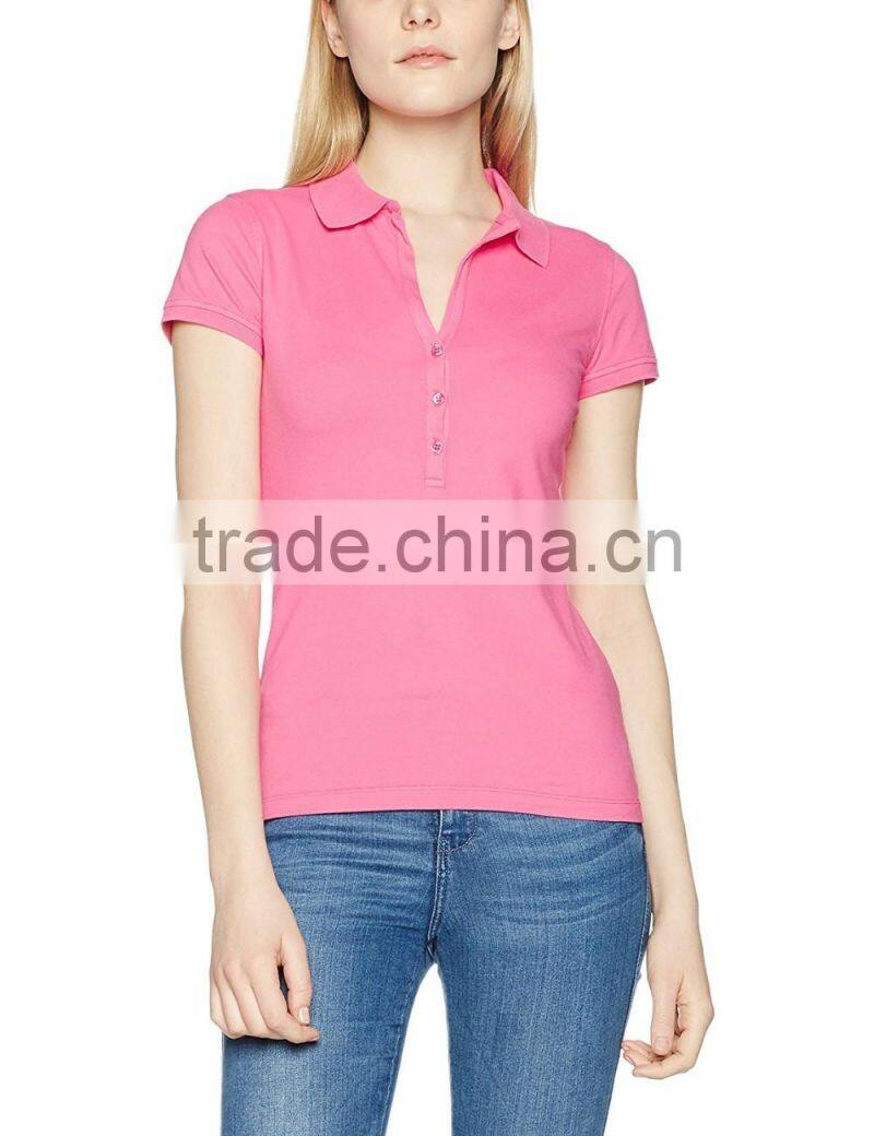 Women's short sleeve pima cotton three-button placket guangzhou polo shirt wholesale