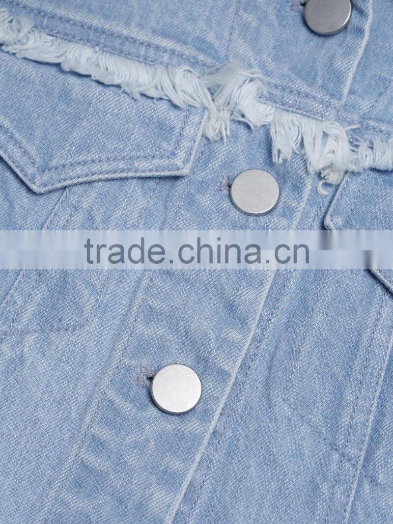 Ladies Button-up 100% cotton washed distressed jeans vest