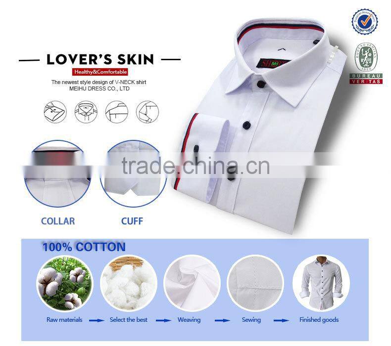 2017 men's white dress formal shirts with contrast color on collar and cuff