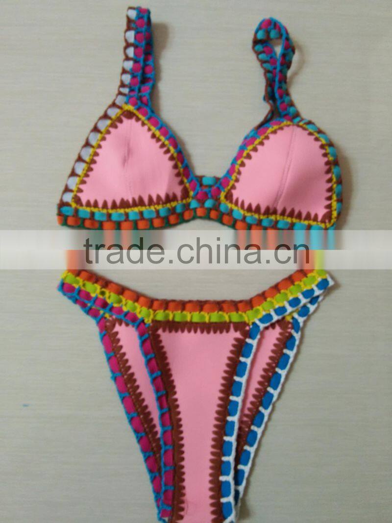 lake blue multi color hand woven swimwear bikini/hr fancy crotched r bikini swimwear/ fancy bikini set swimwear beachwear