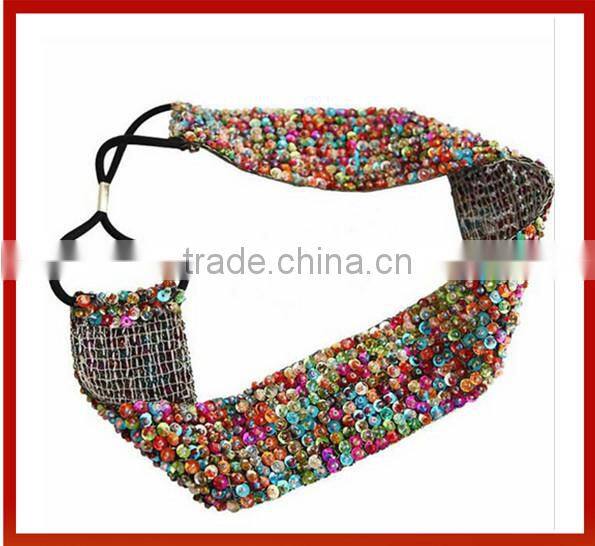 New Design Gold Crystal Beads Hair Band Elastic Headband Handmade Beaded Headband Woman Or Grils Headband With Beads