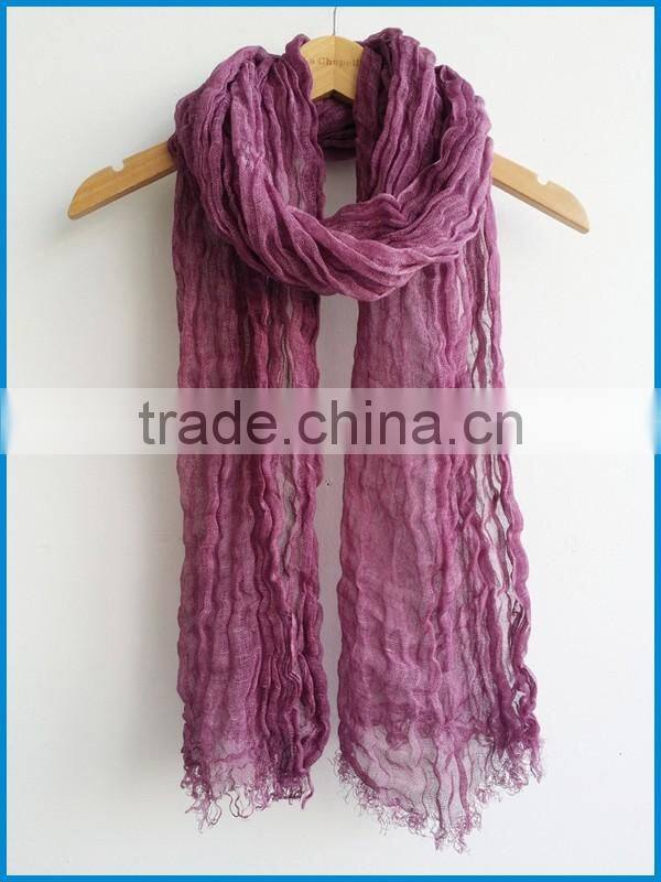 Men and women's fashion linen solid colour crinkle scarf