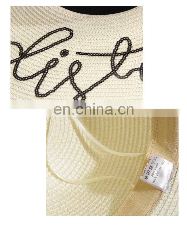 Embroidery Letters Straw Hat Summer Sun Hat Large Brimmed Hat Beach Hat