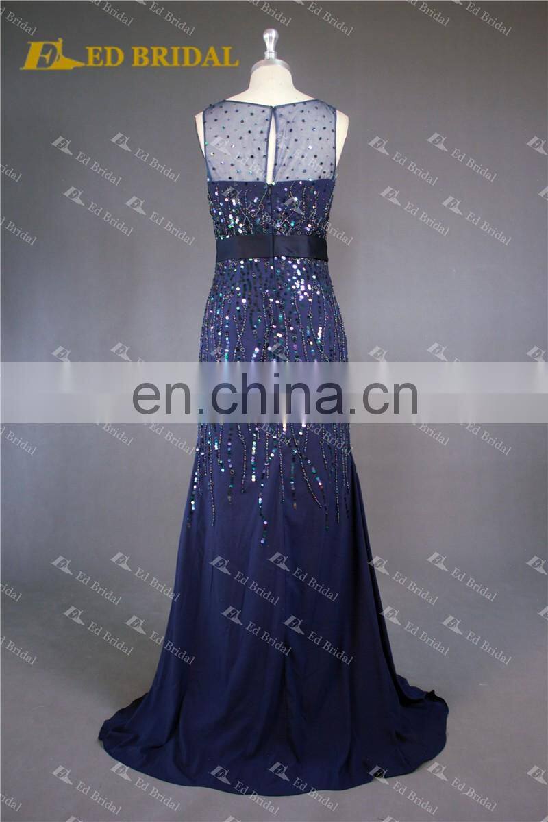LN147 Stunning beaded sleeveless elegant navy blue sale beaded brazilian evening dress