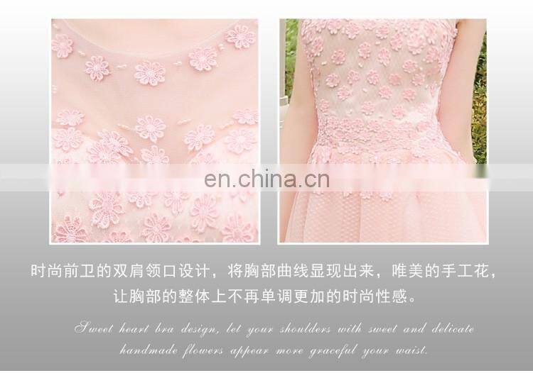 HS1616 Knee Length Evening Party Pink Flower Appliqued Bridal Dress Bridesmaid Gowns