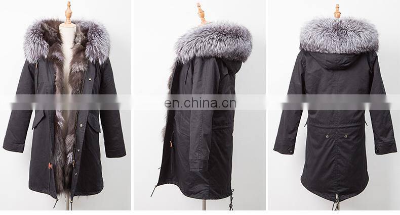 Hot Sales Winter's Fox Fur Lined Parka Germany Fur Coats With Removable Raccoon Fur Collar