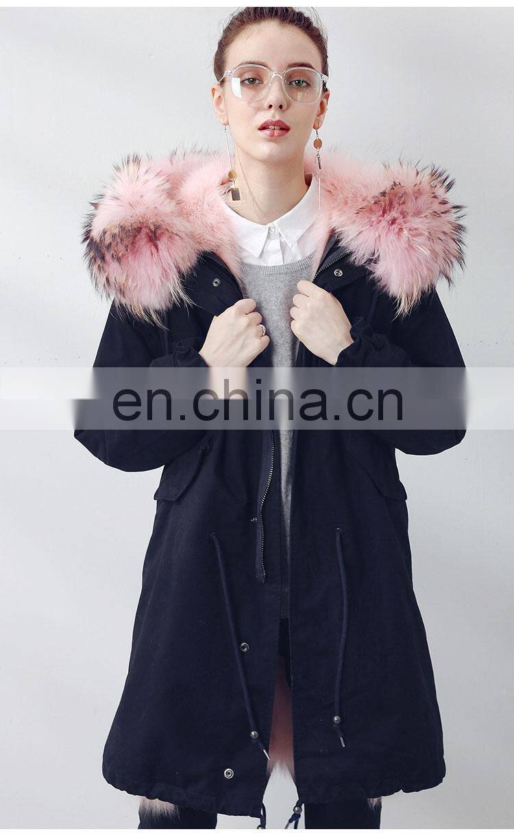 Custom Soft Cheap European Style Real Fox Fur Lining Women Hooded Coat