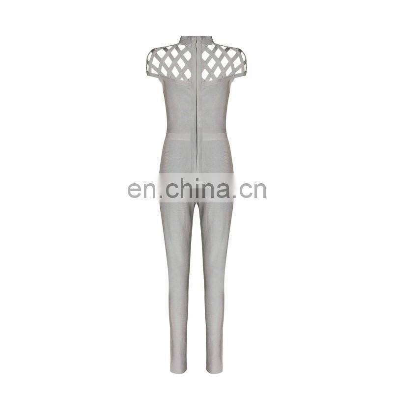 amigo 2017 new design black cap sleeve cut out sexy long bodycon bandage jumpsuit for women party wear