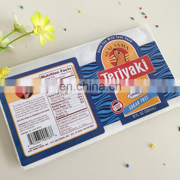 Hot sale PVC food sticker custom shape waterproof sticker with logo printed for sauce bottle