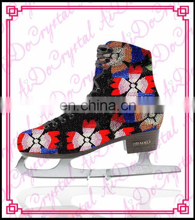 Aidocrystal New style flower pattern crystal bling ice skating shoes,figure skate ice dancing shoes