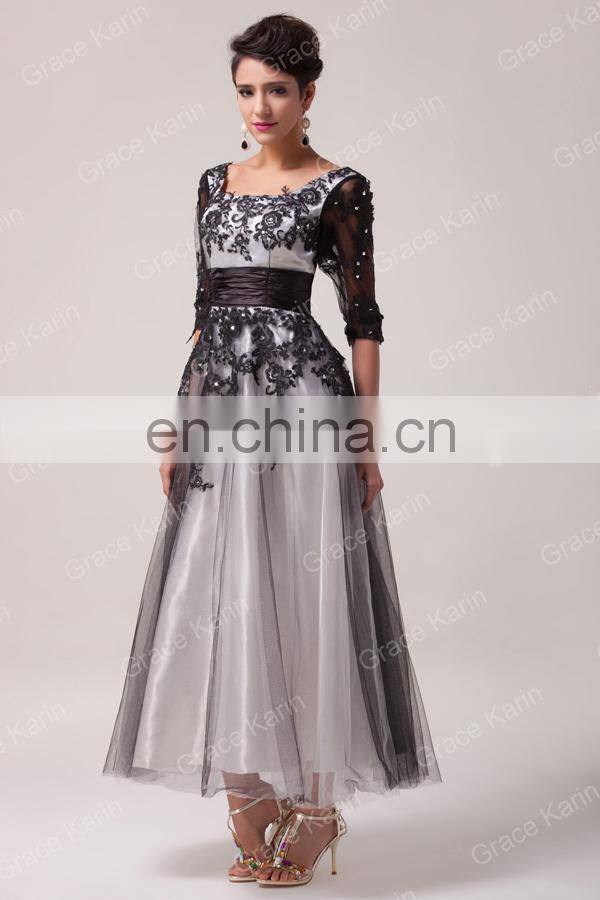 Grace Karin New Arrival 2015 Elegant Long Sleeve Lace Plus Size Evening Dress For Fat Women CL6051-2#