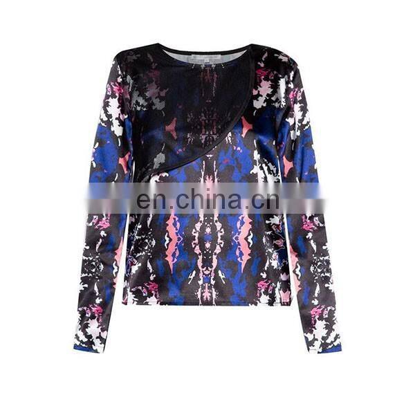 Layered Digital Print Ladies Top Fashion Design Long Sleeve Women Shirts and Tops