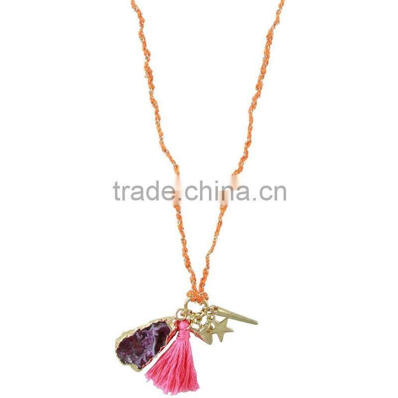 DY103 2016 wholesale feather tassel bead necklace