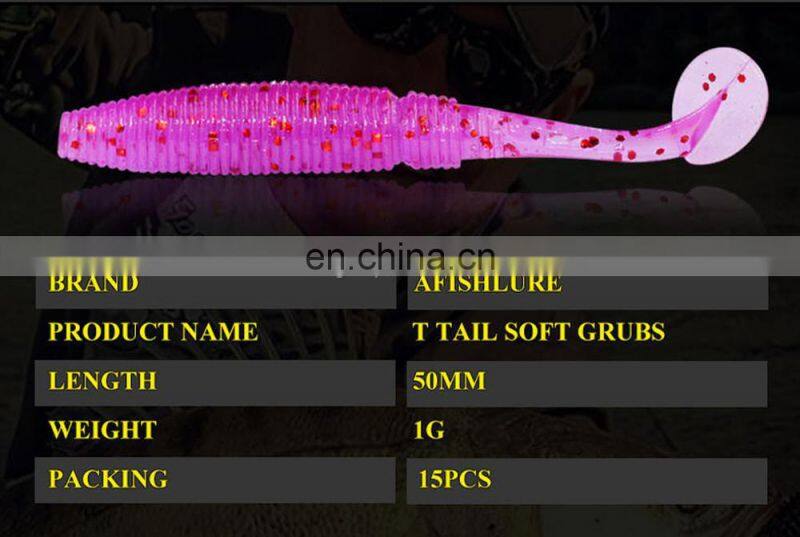 15pcs/bag T Tail Soft Lure 50mm 1g Plastic Fishing Lure Soft Baits Jig Head Texas Rig Bass Fishing Paddle Tail soft Grubs Maggo