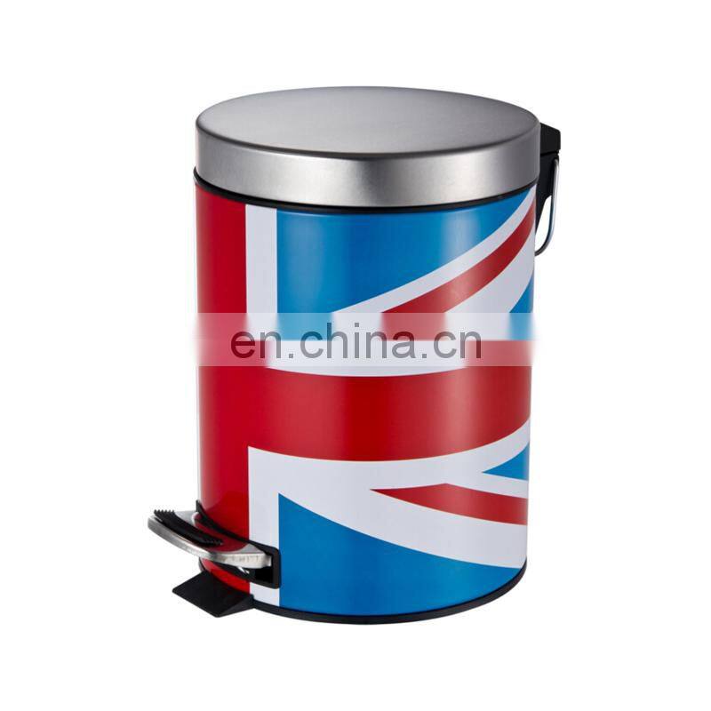 Custom printing color metal steel living room or office dustbin with cover for home decor