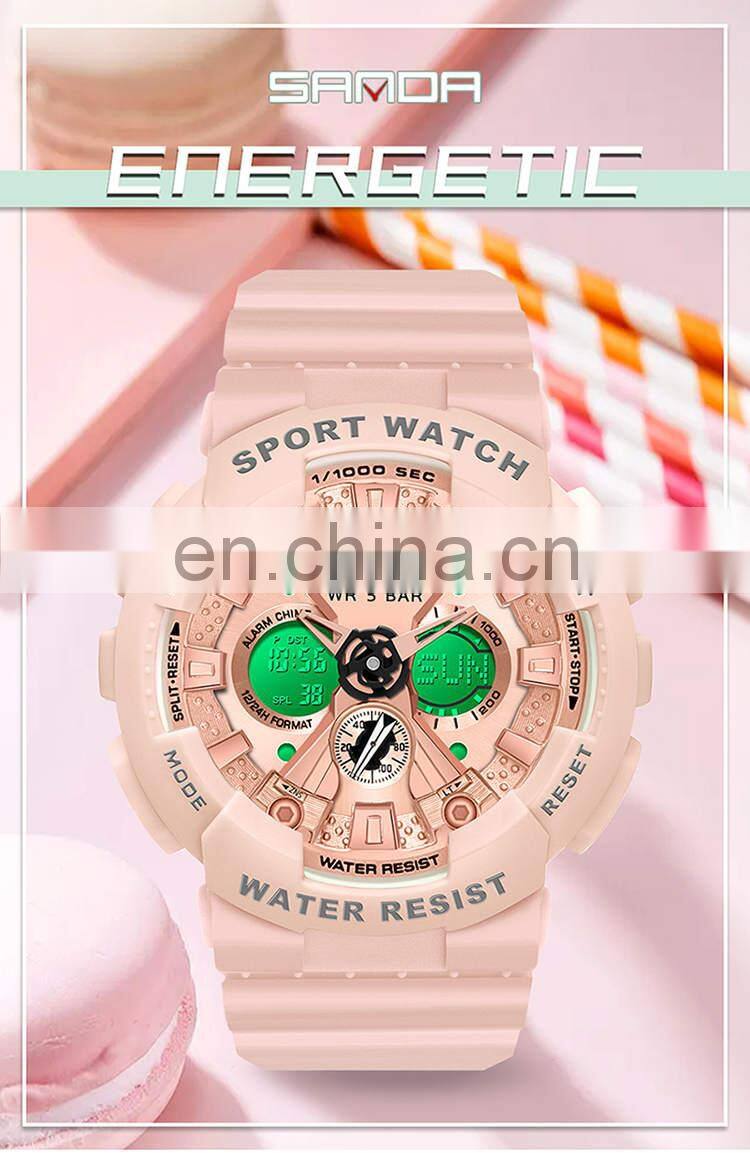 SANDA 6068 Women's Watches Multifunction Military Quartz Digital Wristwatch Casual Clock watches digitals