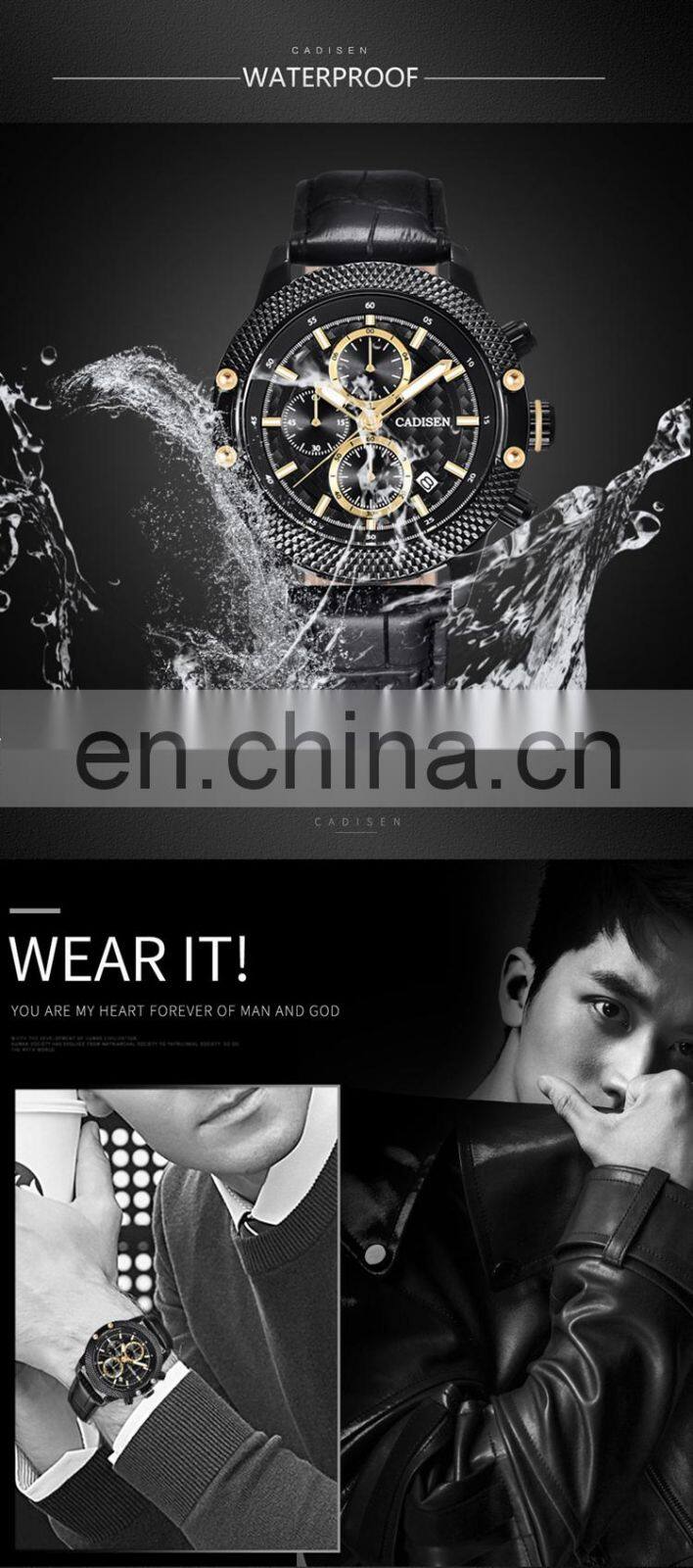 CADISEN C9062 Men sport casual analog quartz leather steel mesh strap week day high quality luxury watch