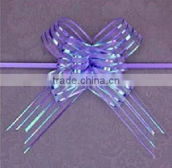Fabric sheer butterfly ribbon pull bow, pom pom pull bow, China Made decorative bow