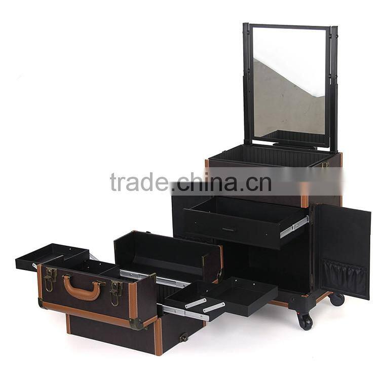New premium acrylic makeup organizer cosmetic makeup trolley case with mirror