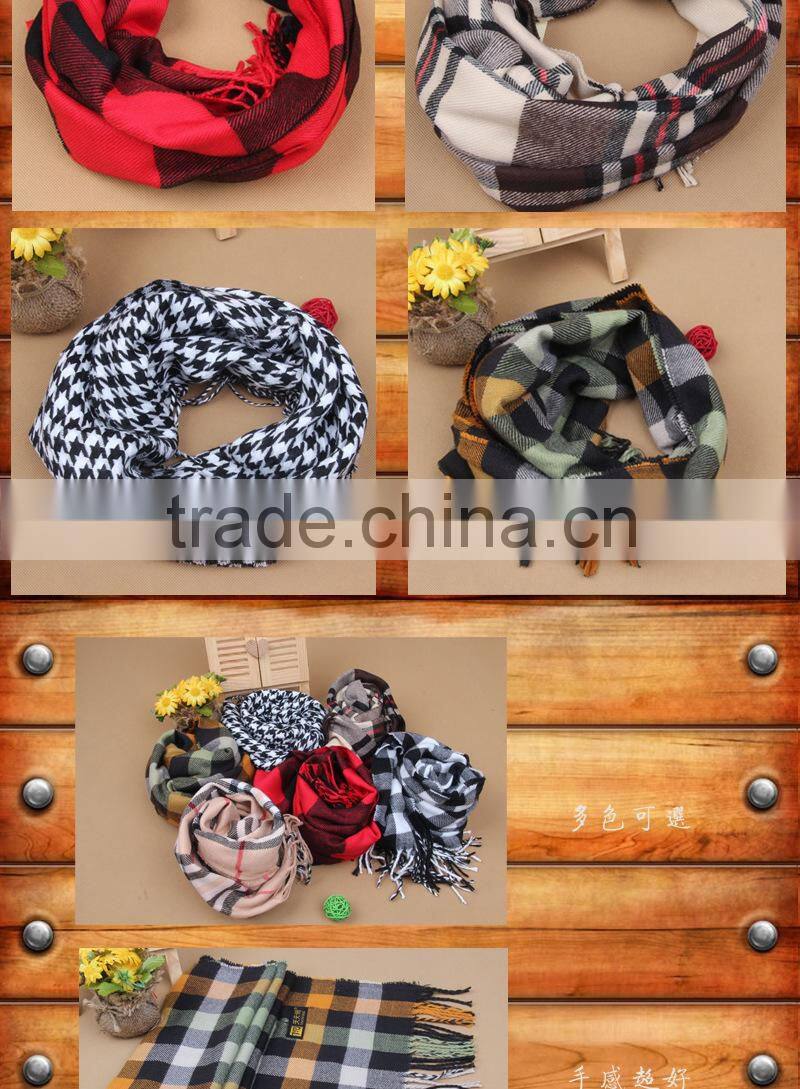 2015 Autumn Winter Newest Cotton Tassel Checked Plaid Boys Scarf