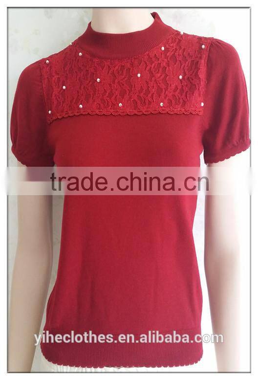 Decent little turtle neck knitting wear short-sleeve lace pullover