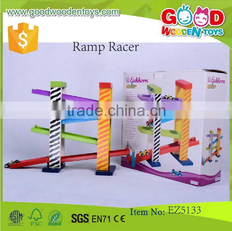 promotional discounts toys car OEM colorful Ramp Racer educational wooden sliding car for kids EZ5133