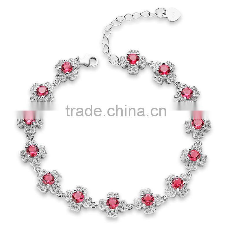 CYW Guangzhou jewelry factory fashion high quality red color zircon ss925 silver bracelets