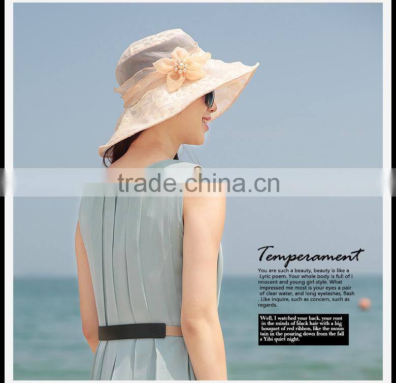 exquisite lace wide brim hat with flower decoration