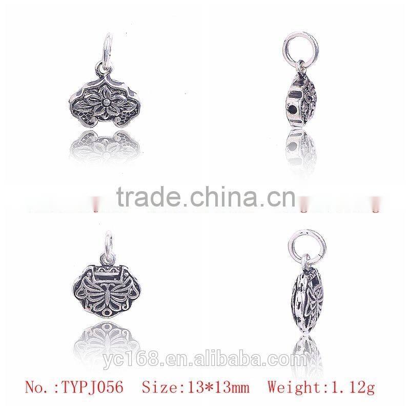Yiwu Direct Happy Longlife Lock Shaped Thai Silver Charms Beads For Jewelry Making Supplies