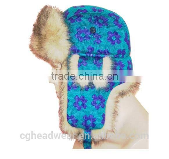 China manufacture wholesale fur hat/ russian style fur hat/ beanie hat with raccoon fur pom pom
