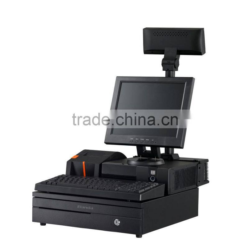 12.1 inch LED screen cash register for supermarket with 58mm thermal printer, cash box and keboard