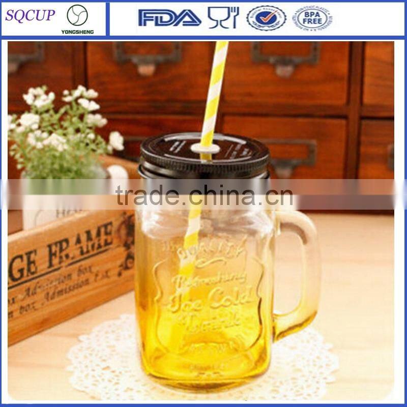 Wholesale Glass Mason Jar With Engraved Logo/Transparent Mason Jar Bottle With Metal Lid and Straw