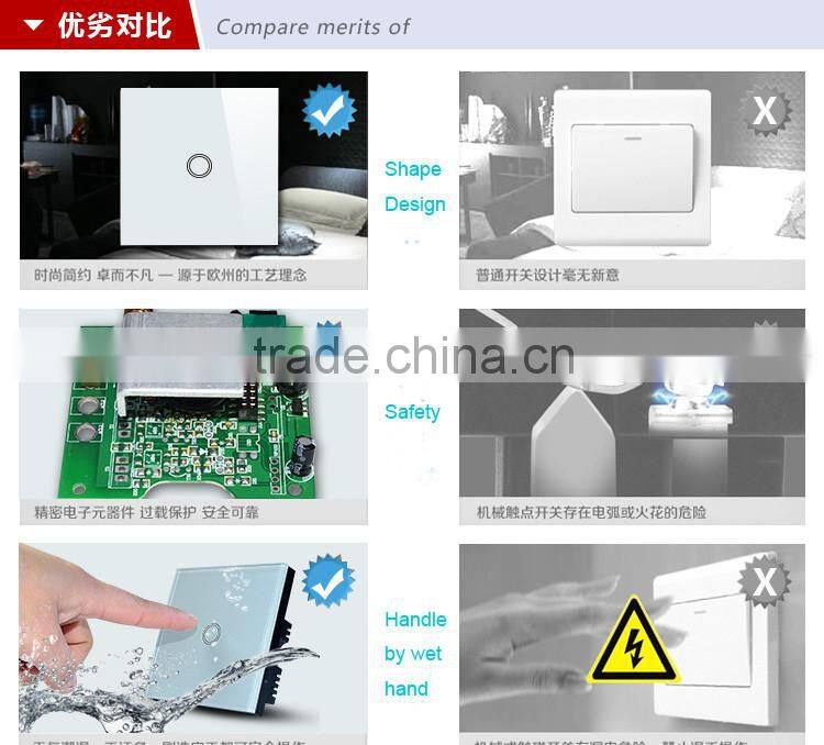 1gang 1way EU Standard, Remote Switch, Crystal Glass Panel Wall Light Remote Touch Switch