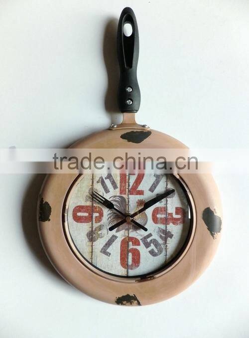 Vintage Pan Kitchen Wall Clock,2015 Country Style Frying Pan Wall Clock
