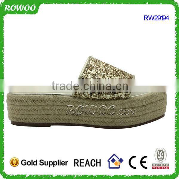 Shiny glitter lady wedge manufacturer wholesale Slip on shoes