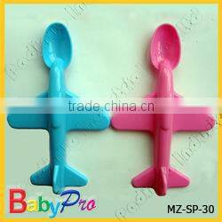 2015 Blue And Pink Airplane Shape Plastic Baby Spoon