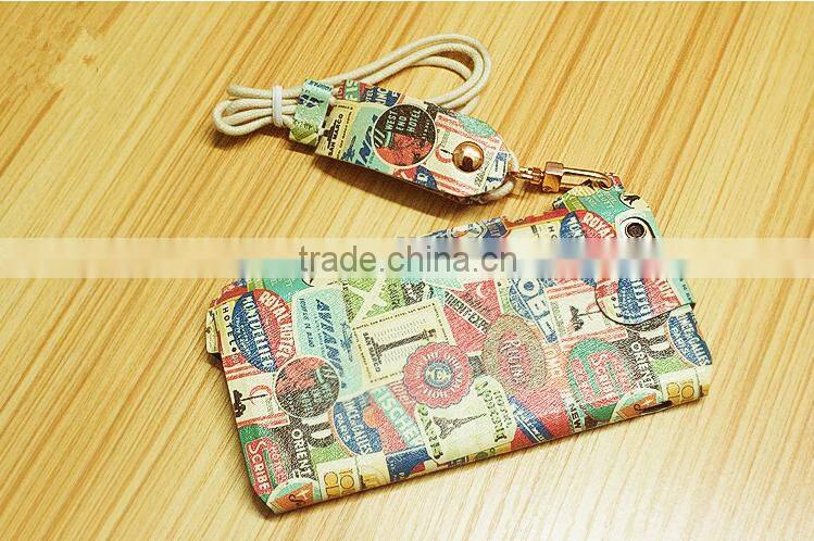 Printed Mobile Phone Case With Sling Rope Cute Cartoon Print Leather Case For iPhone 6