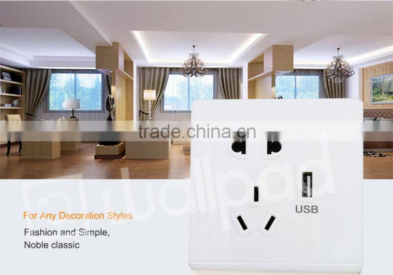 New Design Wallpad High Quality White PC110~250V Electrical Wall Socket with Usb Charger Port USB Power Wall Light Socket EU UK
