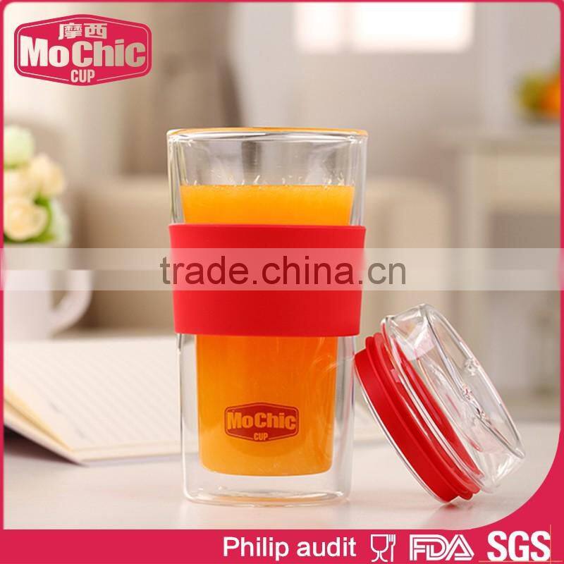 Mochic 360ML/500ML high transparency reusable borosilicate glass bottle with silicone sleeve