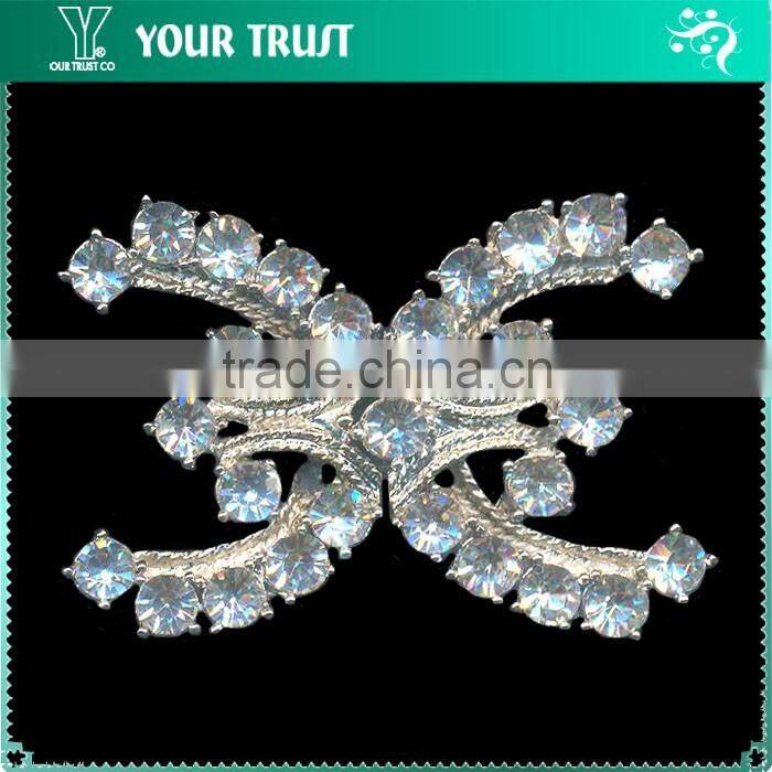6MM 4MM 2MM Clear Cystal Rhinestone Wedding Garment Rhodium Metal Pair Buckle
